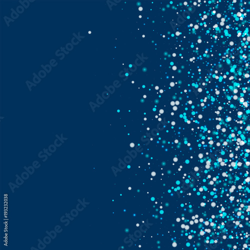 Amazing falling snow. Scatter right gradient with amazing falling snow on deep blue background. Delightful Vector illustration.