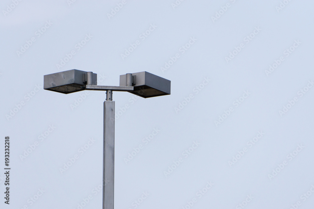 street light electricity front view isolated with blue sky., with copy space street light electricity front view isolated with blue sky., with copy space