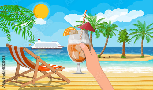 Landscape of palm tree on beach