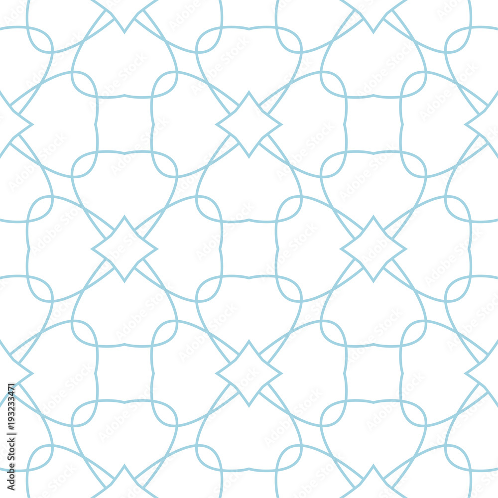 Fototapeta premium White and blue geometric ornament. Seamless pattern