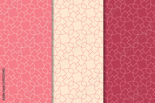 Cherry red geometric prints. Set of seamless patterns