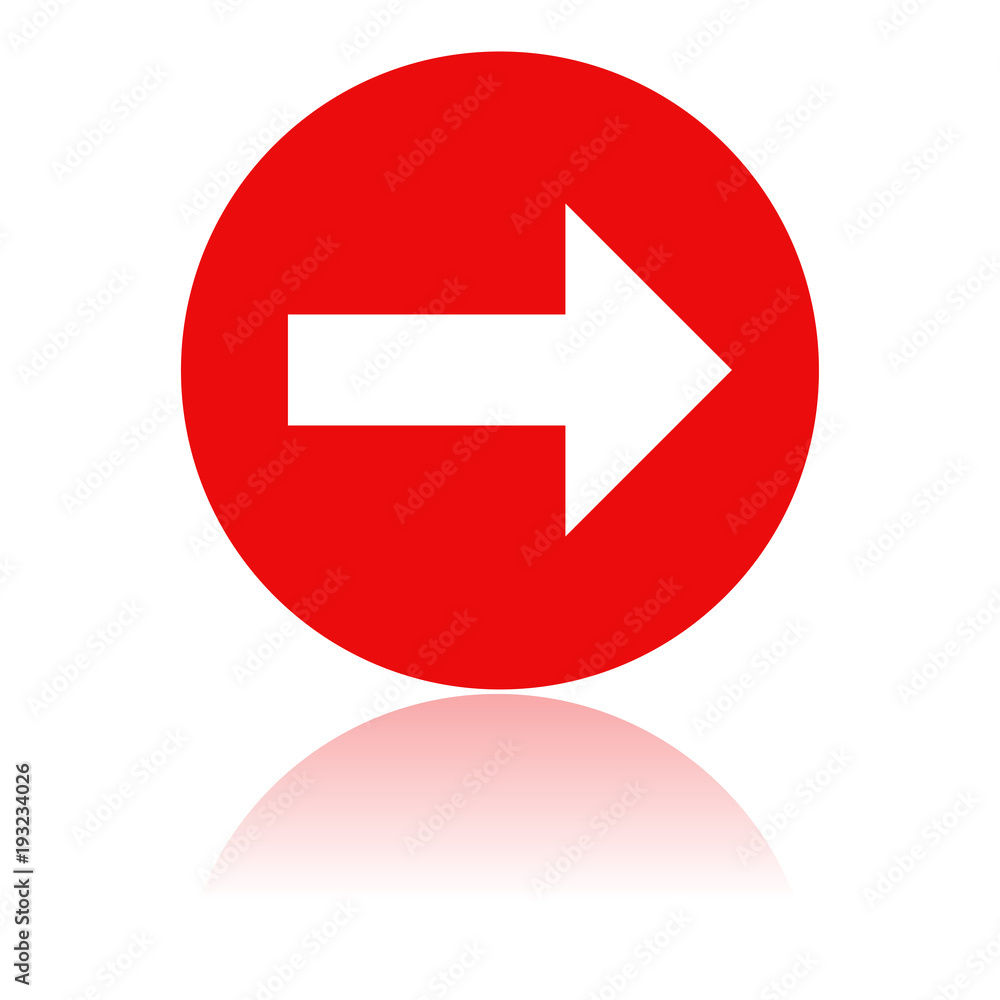 Arrow icon. Round red icon with reflection Arrow icon. Round red icon with reflection