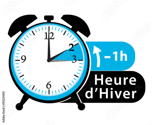 Changement d'heure ! Icône de passage à l'heure d'hiver. Réveil.