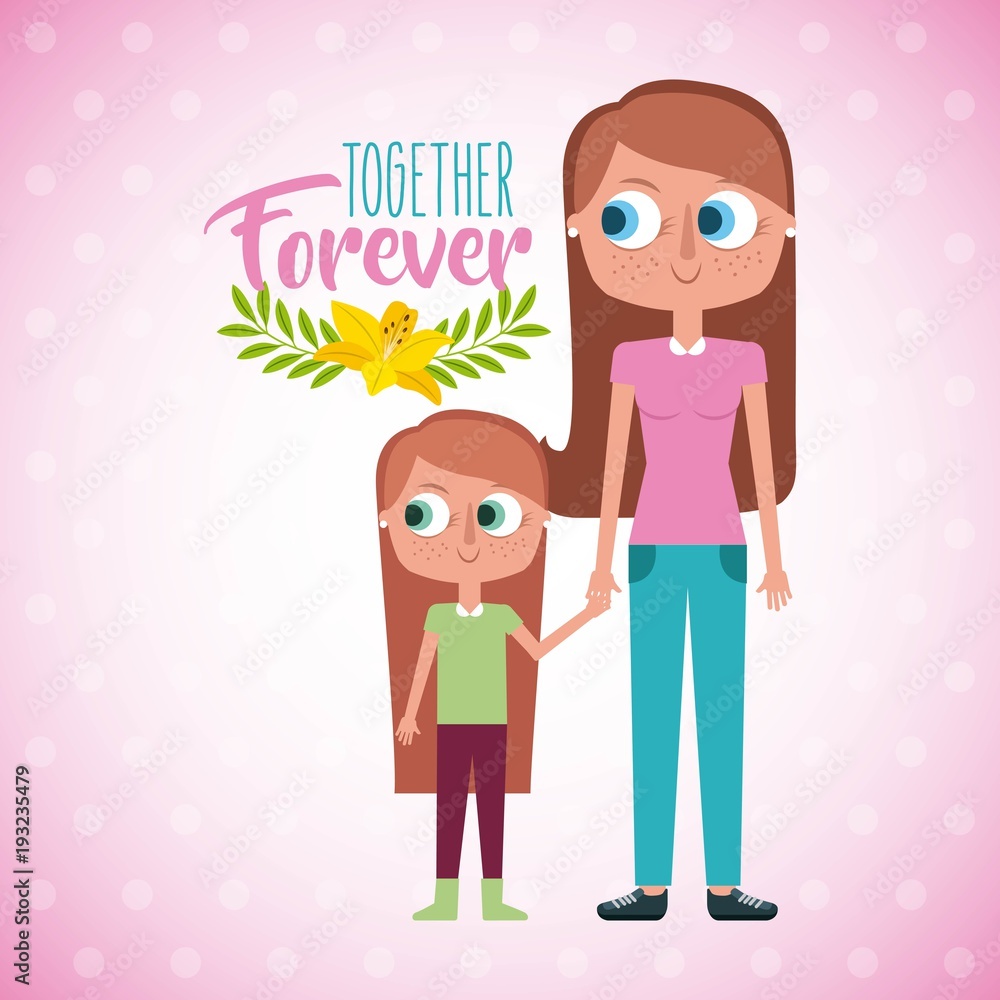 mother and daugther holds hand together forever card vector illustration mother and daugther holds hand together forever card vector illustration