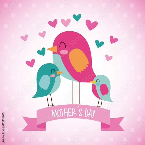 cute birds together celebration mothers day icon vector ilustration