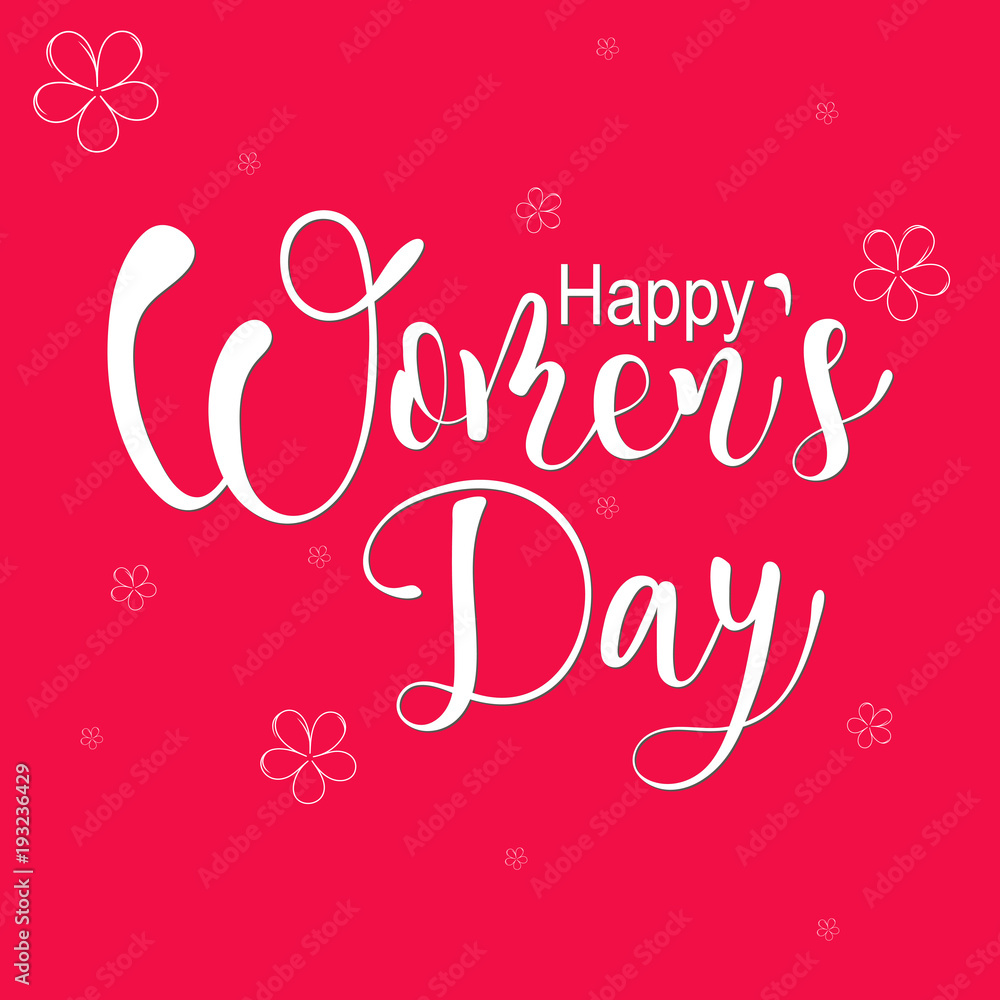 Happy Women's day, greeting card, vector lettering illustration on rose background