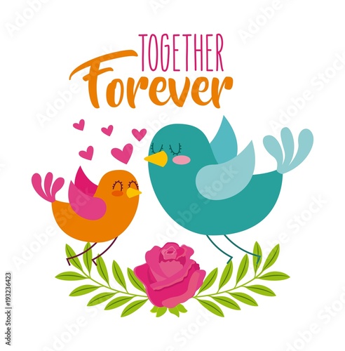 together forever birds love hearts flower icon vector ilustration
