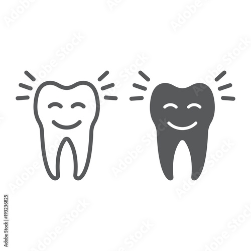 Smiling tooth line and glyph icon, stomatology and dental, cleaned tooth sign vector graphics, a linear pattern on a white background, eps 10.