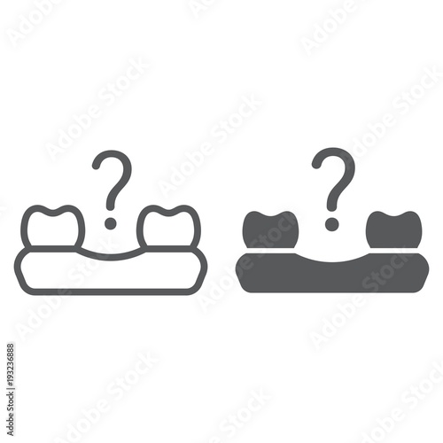 Missing tooth line and glyph icon, stomatology and dental, loose tooth sign vector graphics, a linear pattern on a white background, eps 10.