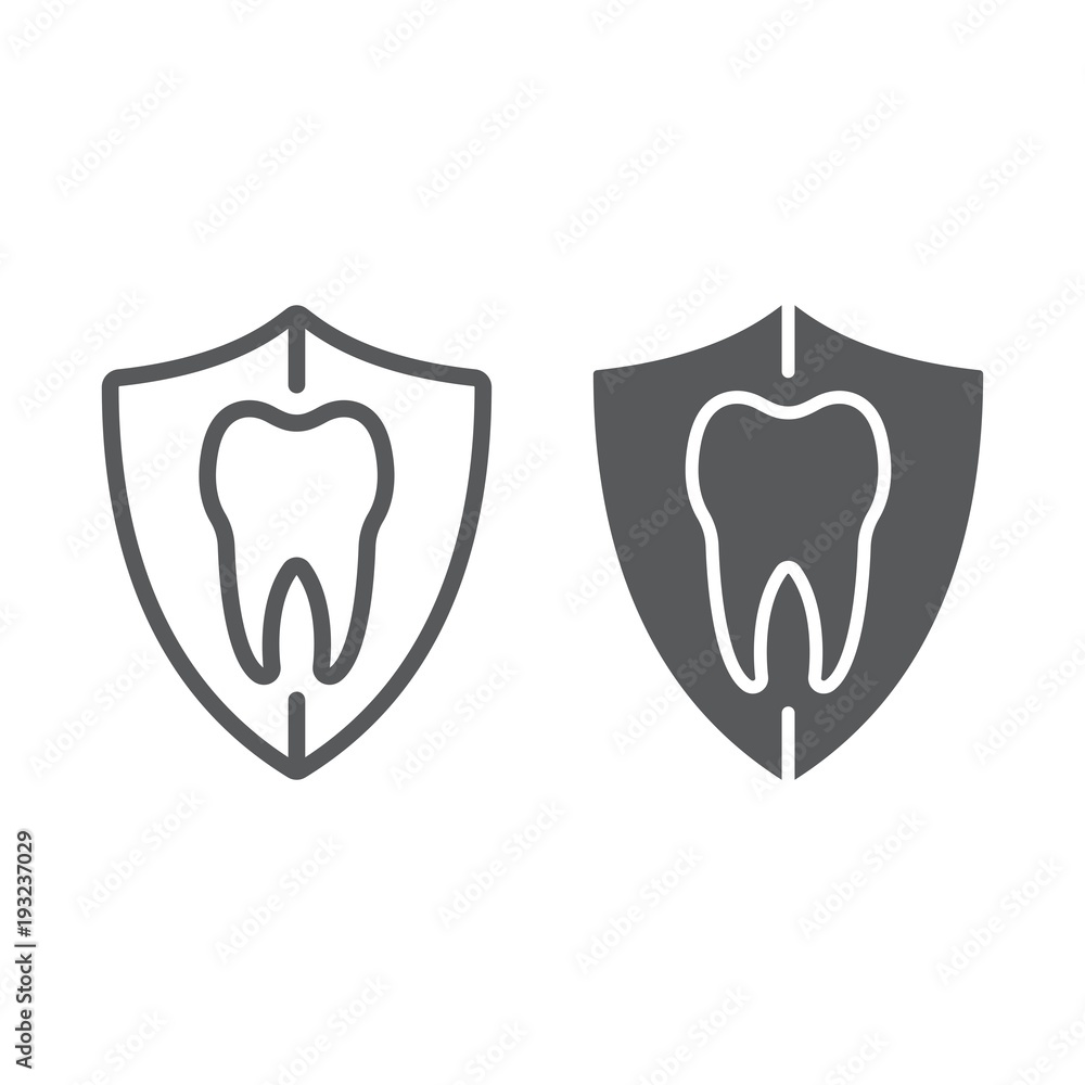 Dental protection line and glyph icon, stomatology and dental, tooth in shield sign vector graphics, a linear pattern on a white background, eps 10. Dental protection line and glyph icon, stomatology and dental, tooth in shield sign vector graphics, a linear pattern on a white background, eps 10.