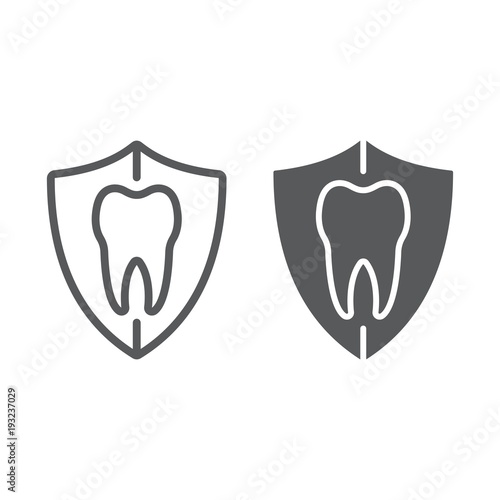 Dental protection line and glyph icon, stomatology and dental, tooth in shield sign vector graphics, a linear pattern on a white background, eps 10.