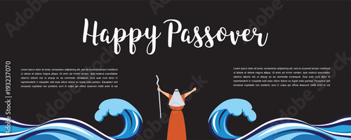 Moses separate sea for passover holiday over nigt background, flat design vector