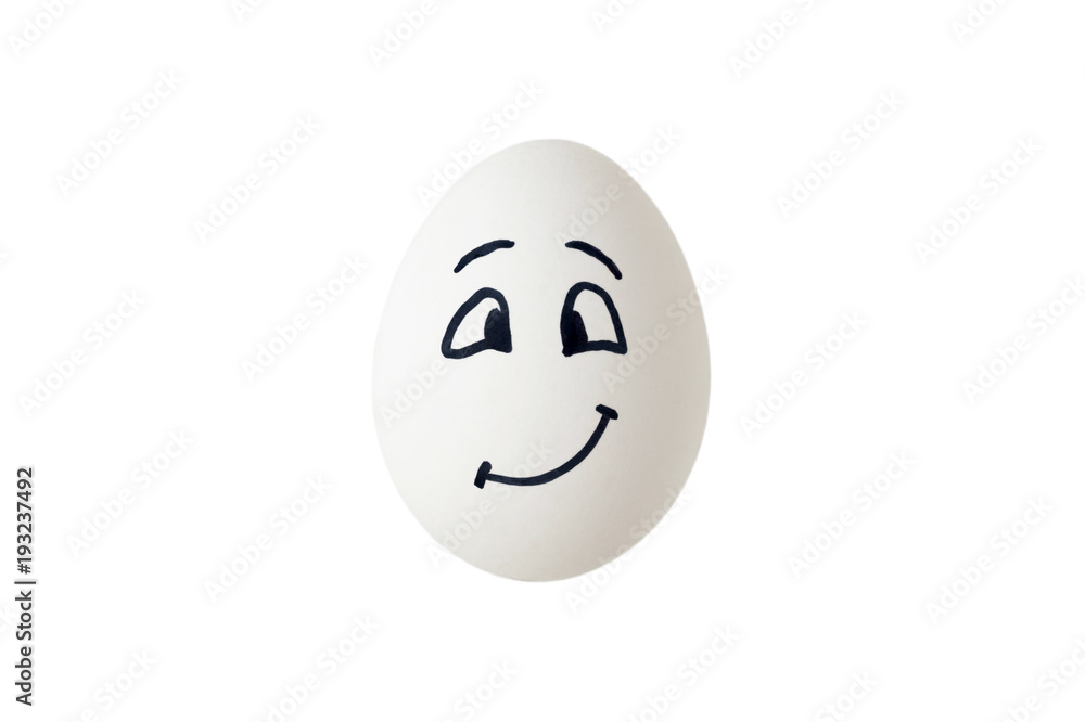 White egg's face with emotion isolated in white.