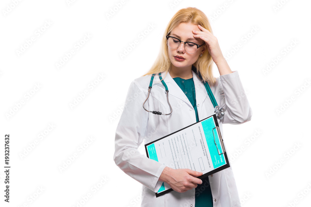 Woman doctor with stethoscope and clipboard Woman doctor with stethoscope and clipboard