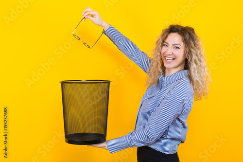 Woman throw away her glasses