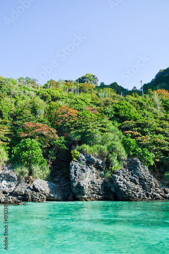 Coast of the island of Phi Phi.Azure water.Thailand