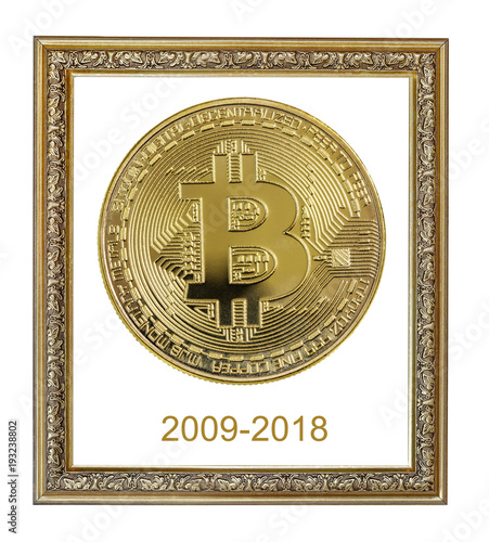 Frame with golden bitcoin