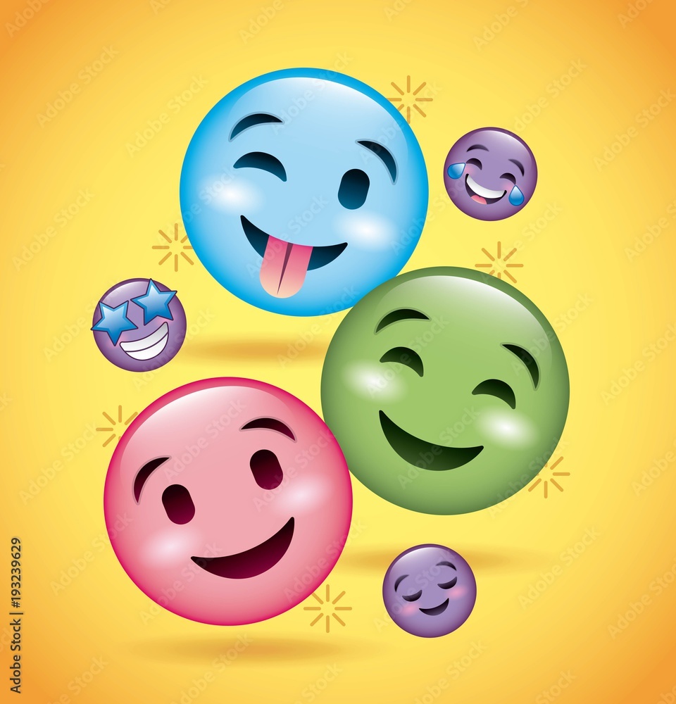Naklejka premium smiles emoji smiling tongue out and happy faces vector illustration