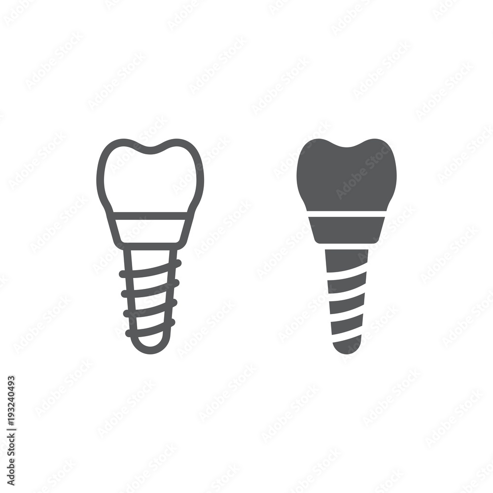 Dental implant line and glyph icon, stomatology and dental, implantation sign vector graphics, a linear pattern on a white background, eps 10.