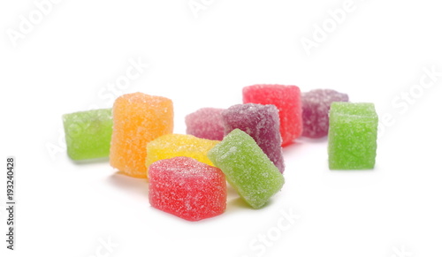 Colorful jelly sugar candies isolated on white background