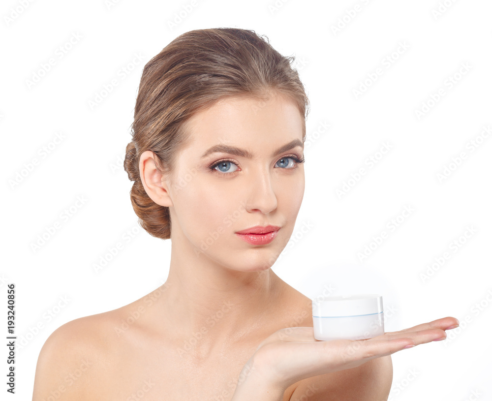 Woman with cream face skin care concept Woman with cream face skin care concept