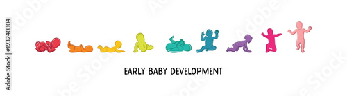 baby development icon, child growth stages. toddler milestones of first year. vector illustration