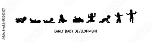 baby development icon, child growth stages. toddler milestones of first year. vector illustration