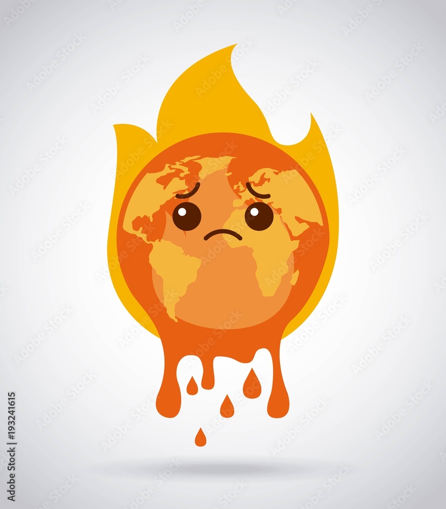 melting cartoon planet earth burning fire sad vector illustration Stock  Vector | Adobe Stock