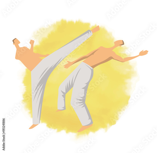 Capoeira, the traditional Brazilian martial art. Two men fighting. Vector logo illutration, isolated on white background.