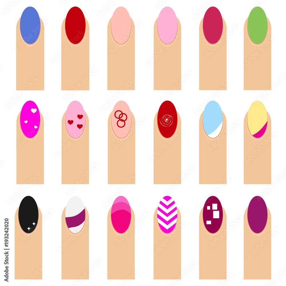 Manicure of the nail. Multicolored manicure of a female finger. Manicure of the nail. Multicolored manicure of a female finger.