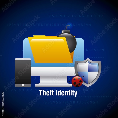 theft identity computer digital technology virus mobile vector illustration