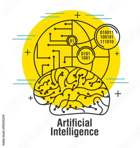 artificial intelligence brain world code binary thin line vector illustration