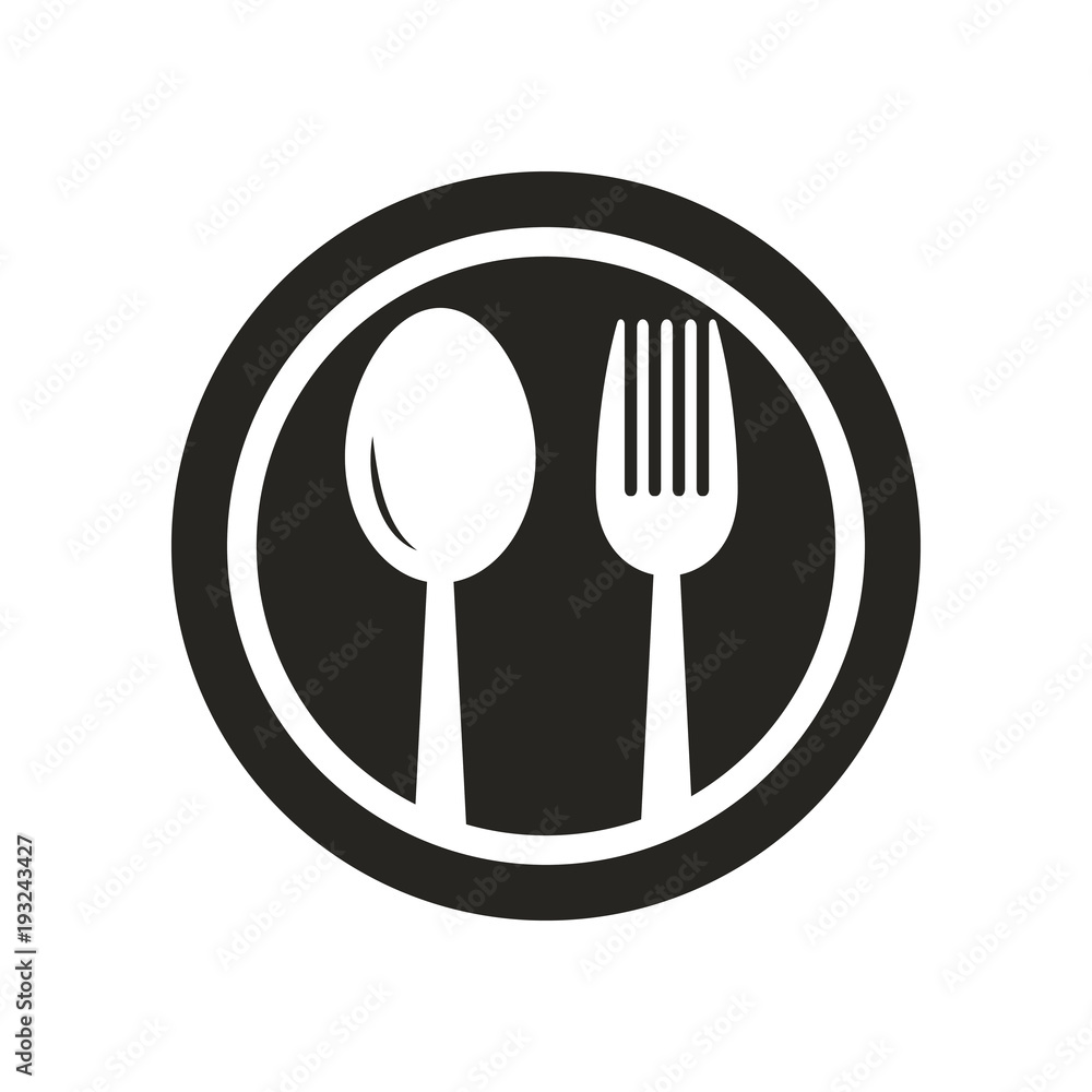 Spoon And Fork On Plate Logo Black And White Spoon And Fork Vector 