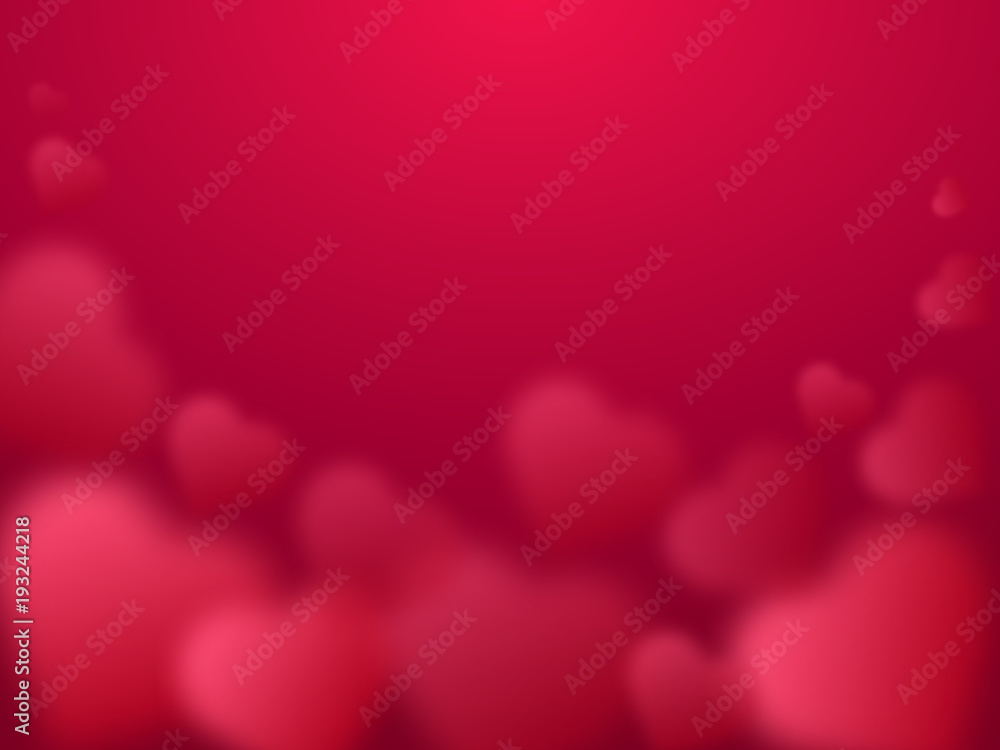 Valentines day vector illustration. Red blurred hearts isolated