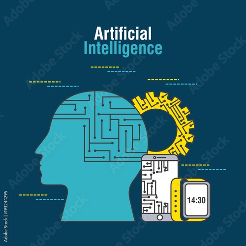 artificial intelligence human profile mobile gear vector illustration thin line image