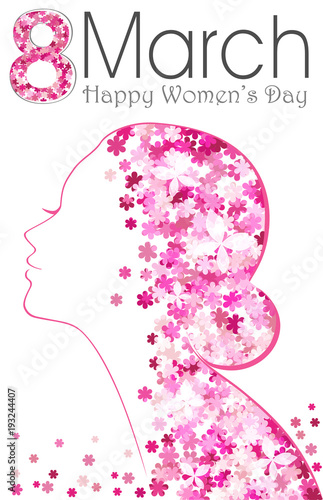 8 March. Happy Women's Day poster with flowers. International women's day.