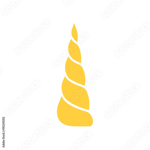 Cartoon yellow horn of a unicorn isolated on white background. Vector