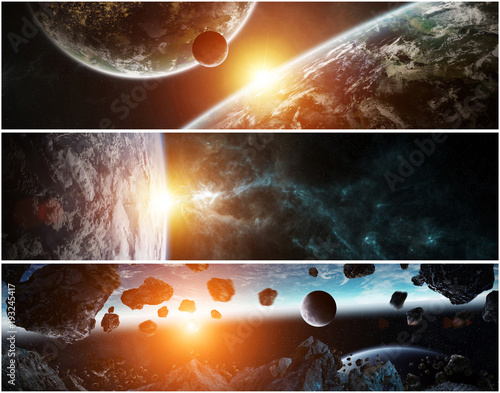 Fototapeta Naklejka Na Ścianę i Meble -  Panorama of distant planet system in space 3D rendering elements of this image furnished by NASA