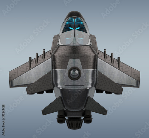 Fototapeta Naklejka Na Ścianę i Meble -  Futuristic spacecraft isolated on grey background 3D rendering