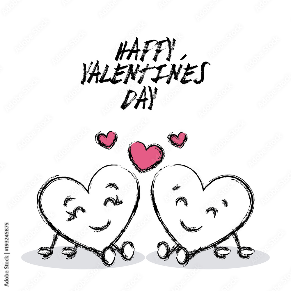 drawing cute hearts couple painted brush strokes with a text valentine day vector illustration drawing cute hearts couple painted brush strokes with a text valentine day vector illustration