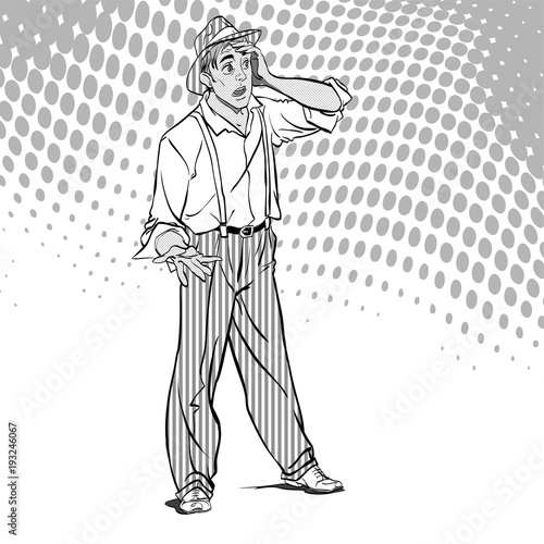 Portrait of surprised guy. Surprised retro fellow. Surprised boy. Pop art retro style illustration. People in retro style.