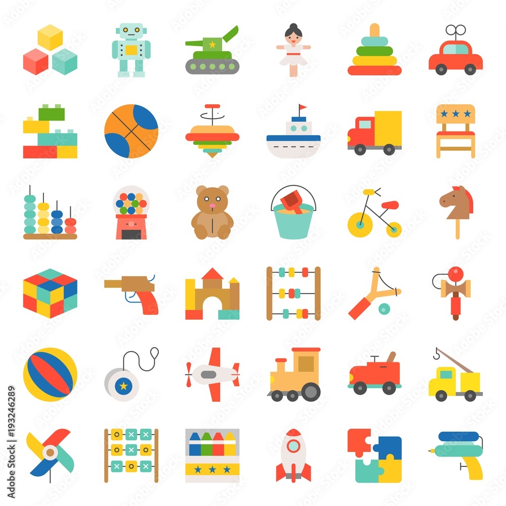 Toy for children and baby icon set 1/3, flat icon Toy for children and baby icon set 1/3, flat icon