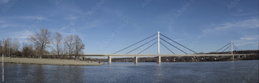 Panorama of Freedom bridge over the river Danube in Novi Sad, Vojvodina, Serbia Panorama of Freedom bridge over the river Danube in Novi Sad, Vojvodina, Serbia