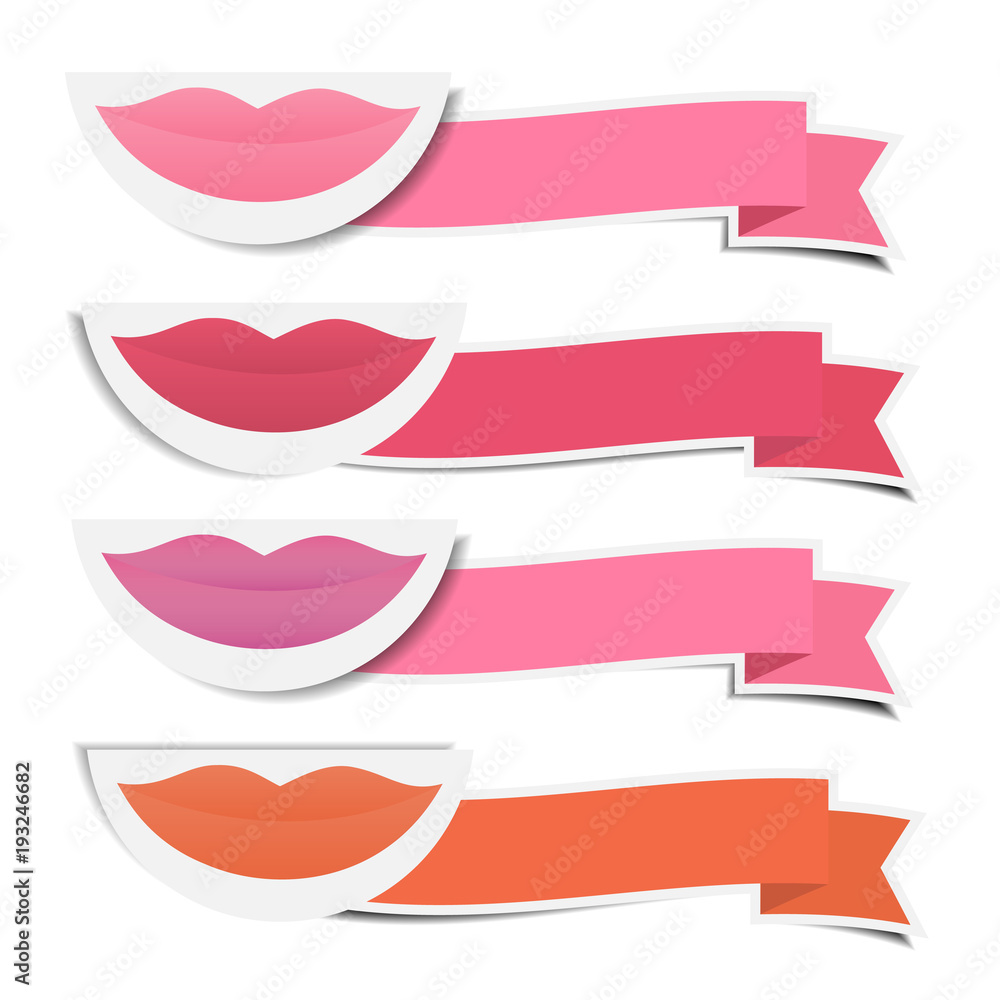 Mouth and Shades of lipstick with ribbons Mouth and Shades of lipstick with ribbons