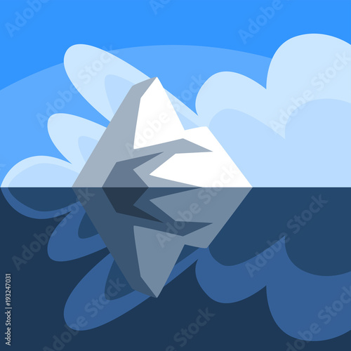 Antarctic iceberg floating, iceberg over and under the water, vector Illustration on a blue background