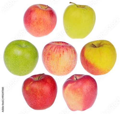 set of seven different apples isolated on white