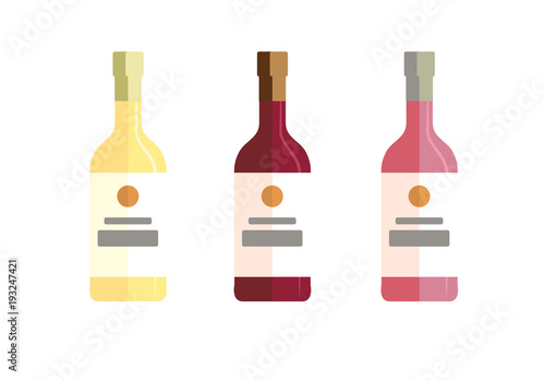 Wine bottles flat isolated on white background - vector illustration in flat style, different types of wine, food design template