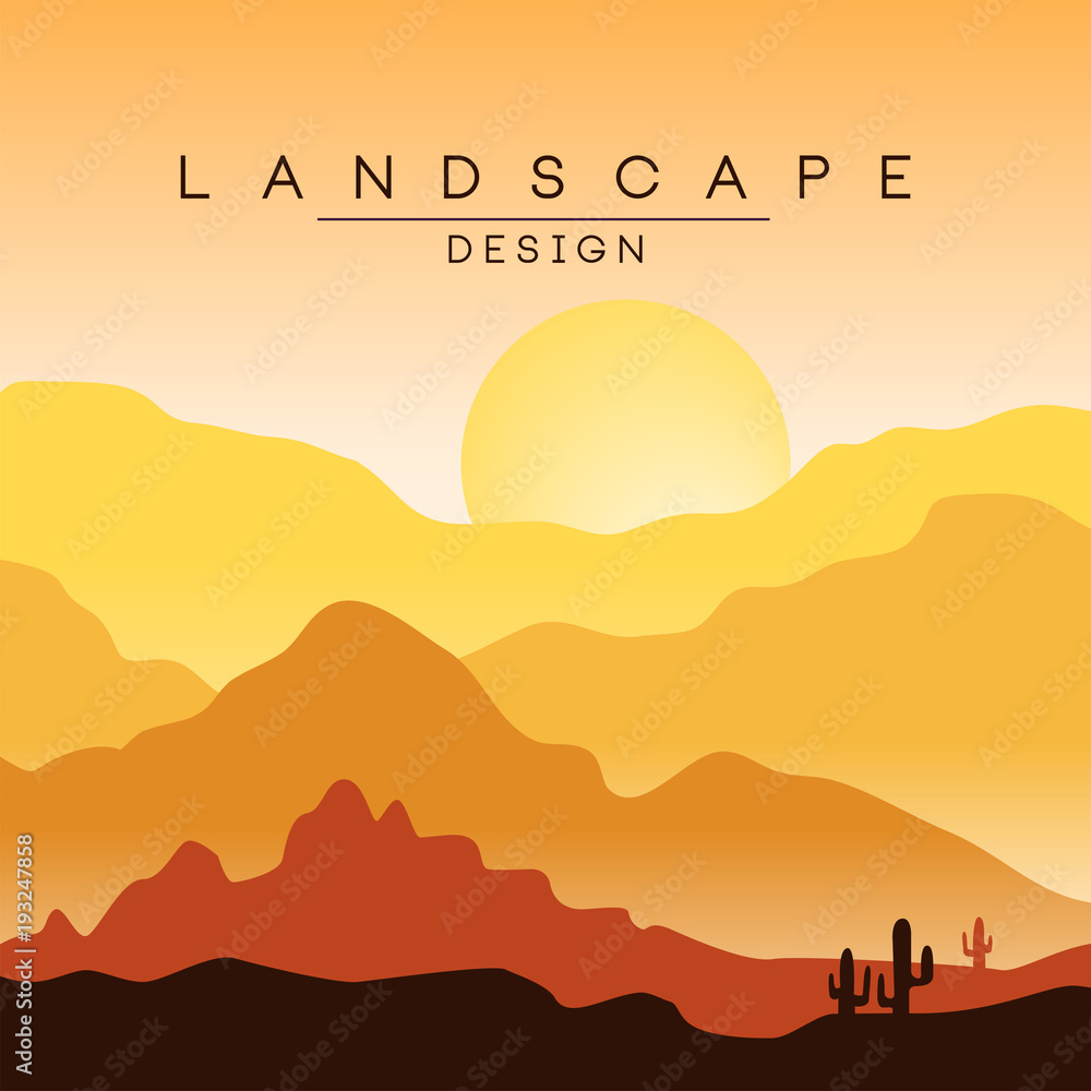 Fototapeta premium Beautiful peaceful desert landscape, morning in mountains, nature background for banner, flyer, poster and cover, vector ilustration