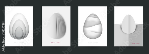 Happy easter concept. Set holiday background for cover, invitation, poster, banner, flyer, placard. Minimal template design for branding, advertising in paper cut style. Vector illustration.