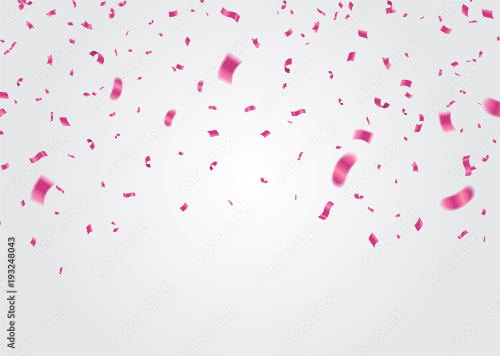 Celebration background template with confetti and ribbons pink